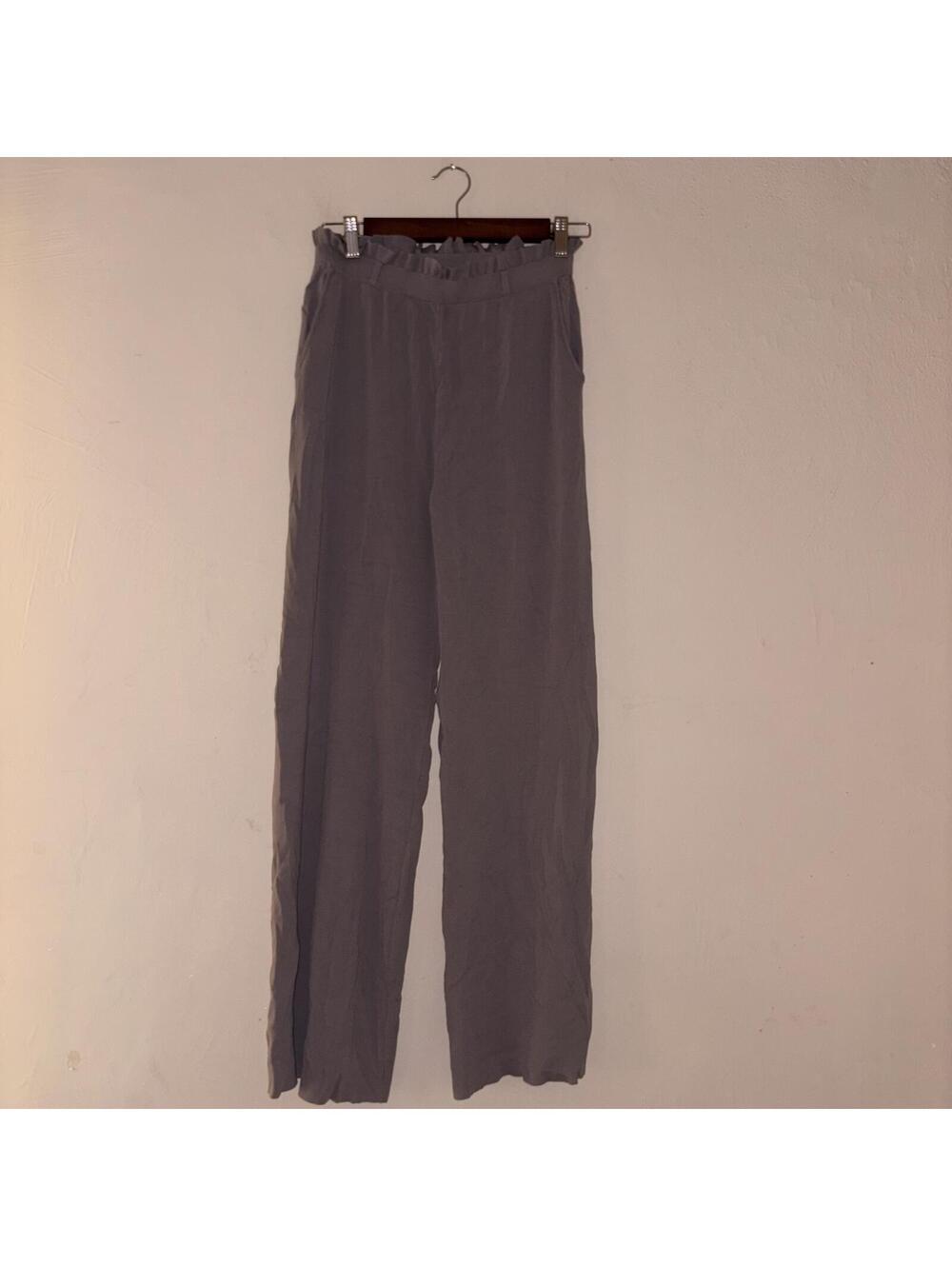 Zara Paper-Bag Waist Trousers - Grey Size Small